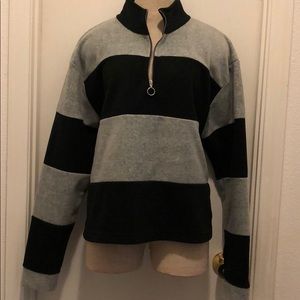 Striped quarter zip long sleeve pull over